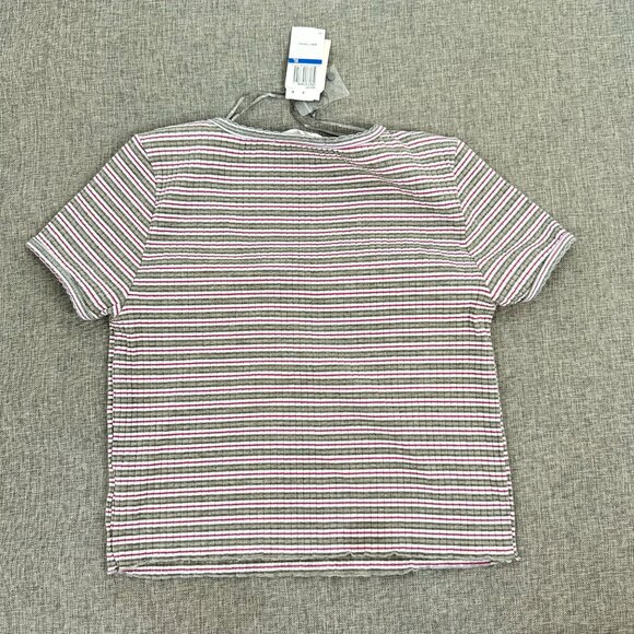 NEW! Hippie Rose Ribbed Henley Knit Top Striped V-Neck XL Cotton Blend Short Sle - Picture 7 of 9
